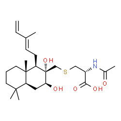 ChemSpider 2D Image | N-Acetyl-S-({(1R,2S,3S,4aS,8aS)-2,3-dihydroxy-5,5,8a-trimethyl-1-[(2E)-3-methyl-2,4-pentadien-1-yl]decahydro-2-naphthalenyl}methyl)-L-cysteine | C25H41NO5S
