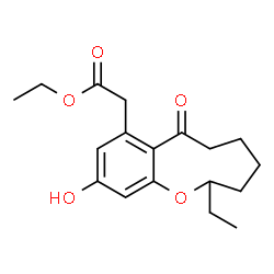 ChemSpider 2D Image | Ethyl (2-ethyl-10-hydroxy-7-oxo-2,3,4,5,6,7-hexahydro-1-benzoxonin-8-yl)acetate | C18H24O5