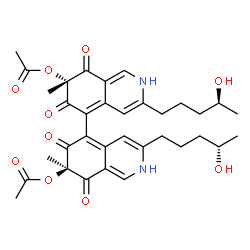 ChemSpider 2D Image | (7S,7'S)-3,3'-Bis[(4S)-4-hydroxypentyl]-7,7'-dimethyl-6,6',8,8'-tetraoxo-2,2',6,6',7,7',8,8'-octahydro-5,5'-biisoquinoline-7,7'-diyl diacetate | C34H40N2O10