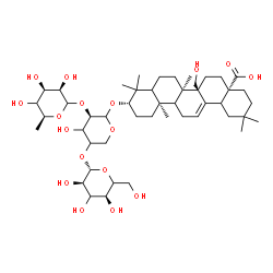ChemSpider 2D Image | (3beta,5xi,9xi,18xi)-3-{[(4xi)-6-Deoxy-L-lyxo-hexopyranosyl-(1->2)-[beta-D-erythro-hexopyranosyl-(1->4)]-D-glycero-pentopyranosyl]oxy}-27-hydroxyolean-12-en-28-oic acid | C47H76O17