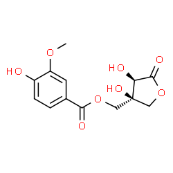 ChemSpider 2D Image | [(3R,4R)-3,4-Dihydroxy-5-oxotetrahydro-3-furanyl]methyl 4-hydroxy-3-methoxybenzoate | C13H14O8