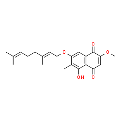 ChemSpider 2D Image | 7-{[(2E)-3,7-Dimethyl-2,6-octadien-1-yl]oxy}-5-hydroxy-2-methoxy-6-methyl-1,4-naphthoquinone | C22H26O5