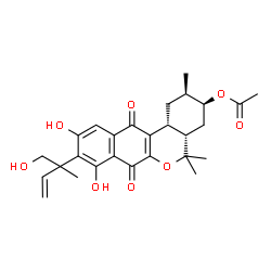 ChemSpider 2D Image | (2R,3S,4aS,12bR)-8,10-Dihydroxy-9-(1-hydroxy-2-methyl-3-buten-2-yl)-2,5,5-trimethyl-7,12-dioxo-1,3,4,4a,5,7,12,12b-octahydro-2H-dibenzo[c,g]chromen-3-yl acetate | C27H32O8