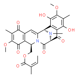 ChemSpider 2D Image | [(10R)-16,19-Dihydroxy-7,18-dimethoxy-6,17,21-trimethyl-5,8,12,14-tetraoxo-11,21-diazapentacyclo[11.7.1.0~2,11~.0~4,9~.0~15,20~]henicosa-2,4(9),6,15,17,19-hexaen-10-yl]methyl (2Z)-2-methyl-2-butenoate | C30H30N2O10