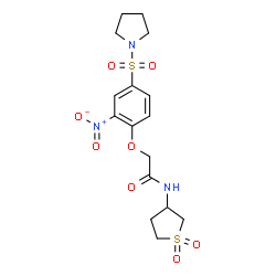 ChemSpider 2D Image | N-(1,1-Dioxidotetrahydro-3-thiophenyl)-2-[2-nitro-4-(1-pyrrolidinylsulfonyl)phenoxy]acetamide | C16H21N3O8S2