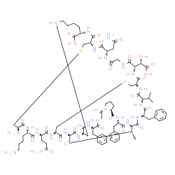 ChemSpider 2D Image | (1S,4S,13S,16S,19S,22S,25S,28R,31S,37S,40S,44R,47S,50S,53S,56R,65S,70S)-44-Amino-47-(4-aminobutyl)-37-(2-amino-2-oxoethyl)-50-(3-amino-3-oxopropyl)-4,16,22-tribenzyl-31-[(S)-carboxy(hydroxy)methyl]-25
-isopropyl-70-methyl-2,5,8,14,17,20,23,26,29,32,35,38,45,48,51,54,57,67-octadecaoxo-42,69,72-trithia-3,6,9,15,18,21,24,27,30,33,36,39,46,49,52,55,58,60,66-nonadecaazapentacyclo[38.18.9.3~19,56~.3~28,5
3~.0~9,13~]triheptacontane-65-carboxylic aci | C88H123N23O25S3