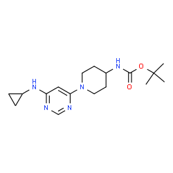 ChemSpider 2D Image | TERT-BUTYL N-{1-[6-(CYCLOPROPYLAMINO)PYRIMIDIN-4-YL]PIPERIDIN-4-YL}CARBAMATE | C17H27N5O2