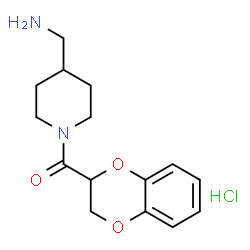 ChemSpider 2D Image | (4-(Aminomethyl)piperidin-1-yl)(2,3-dihydrobenzo[b][1,4]dioxin-2-yl)methanone hydrochloride | C15H21ClN2O3