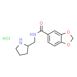 ChemSpider 2D Image | N-(2-Pyrrolidinylmethyl)-1,3-benzodioxole-5-carboxamide hydrochloride (1:1) | C13H17ClN2O3