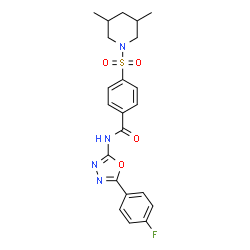 ChemSpider 2D Image | 4-[(3,5-Dimethyl-1-piperidinyl)sulfonyl]-N-[5-(4-fluorophenyl)-1,3,4-oxadiazol-2-yl]benzamide | C22H23FN4O4S
