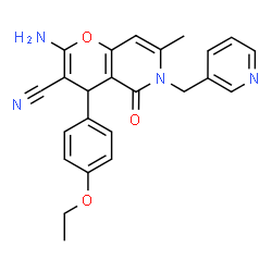 ChemSpider 2D Image | 2-Amino-4-(4-ethoxyphenyl)-7-methyl-5-oxo-6-(3-pyridinylmethyl)-5,6-dihydro-4H-pyrano[3,2-c]pyridine-3-carbonitrile | C24H22N4O3