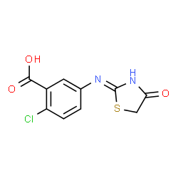 ChemSpider 2D Image | 2-Chloro-5-[(4-oxo-4,5-dihydro-1,3-thiazol-2-yl)amino]benzoic acid | C10H7ClN2O3S