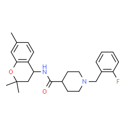 ChemSpider 2D Image | 1-(2-Fluorobenzyl)-N-(2,2,7-trimethyl-3,4-dihydro-2H-chromen-4-yl)-4-piperidinecarboxamide | C25H31FN2O2
