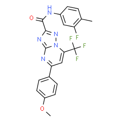 ChemSpider 2D Image | N-(3-Fluoro-4-methylphenyl)-5-(4-methoxyphenyl)-7-(trifluoromethyl)[1,2,4]triazolo[1,5-a]pyrimidine-2-carboxamide | C21H15F4N5O2