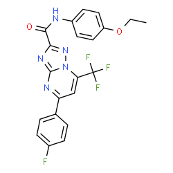 ChemSpider 2D Image | N-(4-Ethoxyphenyl)-5-(4-fluorophenyl)-7-(trifluoromethyl)[1,2,4]triazolo[1,5-a]pyrimidine-2-carboxamide | C21H15F4N5O2