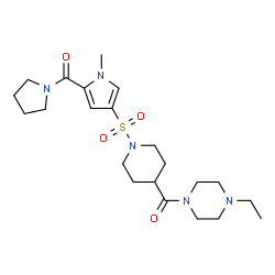 ChemSpider 2D Image | (4-Ethyl-1-piperazinyl)(1-{[1-methyl-5-(1-pyrrolidinylcarbonyl)-1H-pyrrol-3-yl]sulfonyl}-4-piperidinyl)methanone | C22H35N5O4S