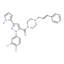 ChemSpider 2D Image | (4-Cinnamyl-1-piperazinyl)[1-(3,4-dichlorophenyl)-3-(1-methyl-1H-pyrrol-2-yl)-1H-pyrazol-5-yl]methanone | C28H27Cl2N5O