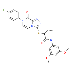 ChemSpider 2D Image | N-(3,5-Dimethoxyphenyl)-2-{[7-(4-fluorophenyl)-8-oxo-7,8-dihydro[1,2,4]triazolo[4,3-a]pyrazin-3-yl]sulfanyl}butanamide | C23H22FN5O4S