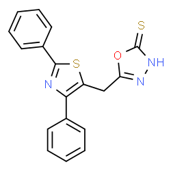 ChemSpider 2D Image | 5-[(2,4-Diphenyl-1,3-thiazol-5-yl)methyl]-1,3,4-oxadiazole-2(3H)-thione | C18H13N3OS2