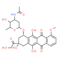 ChemSpider 2D Image | (1S,3S)-3-Glycoloyl-3,5,12-trihydroxy-10-methoxy-6,11-dioxo-1,2,3,4,6,11-hexahydro-1-tetracenyl 3-acetamido-2,3,6-trideoxyhexopyranoside | C29H31NO12