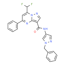 ChemSpider 2D Image | N-(1-Benzyl-1H-pyrazol-4-yl)-7-(difluoromethyl)-5-phenylpyrazolo[1,5-a]pyrimidine-3-carboxamide | C24H18F2N6O
