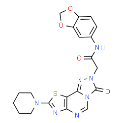 ChemSpider 2D Image | N-(1,3-Benzodioxol-5-yl)-2-[3-oxo-8-(1-piperidinyl)[1,3]thiazolo[5,4-e][1,2,4]triazolo[4,3-c]pyrimidin-2(3H)-yl]acetamide | C20H19N7O4S
