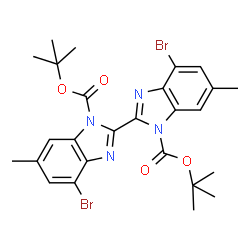 ChemSpider 2D Image | Bis(2-methyl-2-propanyl) 4,4'-dibromo-6,6'-dimethyl-1H,1'H-2,2'-bibenzimidazole-1,1'-dicarboxylate | C26H28Br2N4O4