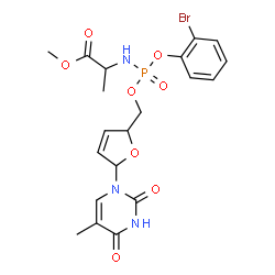 ChemSpider 2D Image | Methyl N-[(2-bromophenoxy){[5-(5-methyl-2,4-dioxo-3,4-dihydro-1(2H)-pyrimidinyl)-2,5-dihydro-2-furanyl]methoxy}phosphoryl]alaninate | C20H23BrN3O8P