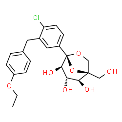 ChemSpider 2D Image | (1R,2S,3S,4R,5R)-5-[4-Chloro-3-(4-ethoxybenzyl)phenyl]-1-(hydroxymethyl)-6,8-dioxabicyclo[3.2.1]octane-2,3,4-triol | C22H25ClO7