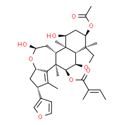 ChemSpider 2D Image | (2R,3aS,5R,6aR,6bR,7S,9R,9aR,11aR,11bR,12S,12aR)-9-Acetoxy-2-(3-furyl)-5,7-dihydroxy-1,6b,9a,12a-tetramethyl-3,3a,6,6a,6b,7,8,9,9a,10,11a,11b,12,12a-tetradecahydro-2H,5H-cyclopenta[b]furo[2',3',4':4,5
]naphtho[2,1-d]oxepin-12-yl (2E)-2-methyl-2-butenoate | C33H44O9