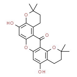 ChemSpider 2D Image | 5,9-Dihydroxy-2,2,11,11-tetramethyl-3,4,12,13-tetrahydro-2H-dipyrano[2,3-a:2',3'-j]xanthen-14(11H)-one | C23H24O6