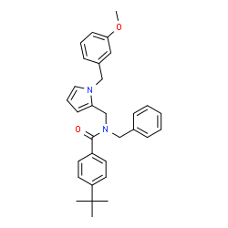 ChemSpider 2D Image | N-Benzyl-N-{[1-(3-methoxybenzyl)-1H-pyrrol-2-yl]methyl}-4-(2-methyl-2-propanyl)benzamide | C31H34N2O2
