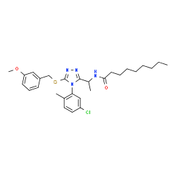 ChemSpider 2D Image | N-(1-{4-(5-Chloro-2-methylphenyl)-5-[(3-methoxybenzyl)sulfanyl]-4H-1,2,4-triazol-3-yl}ethyl)nonanamide | C28H37ClN4O2S