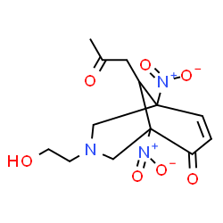 ChemSpider 2D Image | 3-(2-Hydroxyethyl)-1,5-dinitro-9-(2-oxopropyl)-3-azabicyclo[3.3.1]non-7-en-6-one | C13H17N3O7