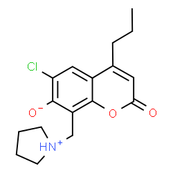 ChemSpider 2D Image | 6-Chloro-2-oxo-4-propyl-8-(1-pyrrolidiniumylmethyl)-2H-chromen-7-olate | C17H20ClNO3