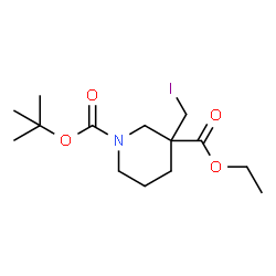 ChemSpider 2D Image | 3-Ethyl 1-(2-methyl-2-propanyl) 3-(iodomethyl)-1,3-piperidinedicarboxylate | C14H24INO4