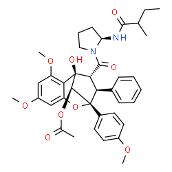 ChemSpider 2D Image | (1R,9R,10S,11R,12S)-1-Hydroxy-3,5-dimethoxy-9-(4-methoxyphenyl)-11-({(2S)-2-[(2-methylbutanoyl)amino]-1-pyrrolidinyl}carbonyl)-10-phenyl-8-oxatricyclo[7.2.1.0~2,7~]dodeca-2,4,6-trien-12-yl acetate | C38H44N2O9