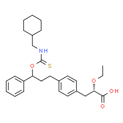 ChemSpider 2D Image | (2S)-3-[4-(3-{[(Cyclohexylmethyl)carbamothioyl]oxy}-3-phenylpropyl)phenyl]-2-ethoxypropanoic acid | C28H37NO4S