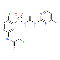 ChemSpider 2D Image | 2-Chloro-N-(4-chloro-3-{[(4-methyl-2-pyrimidinyl)carbamoyl]sulfamoyl}phenyl)acetamide | C14H13Cl2N5O4S
