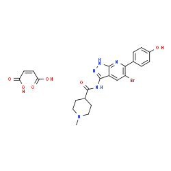ChemSpider 2D Image | N-[5-Bromo-6-(4-hydroxyphenyl)-1H-pyrazolo[3,4-b]pyridin-3-yl]-1-methyl-4-piperidinecarboxamide (2Z)-2-butenedioate (1:1) | C23H24BrN5O6