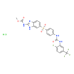 ChemSpider 2D Image | Methyl (5-{[4-({[2-fluoro-5-(trifluoromethyl)phenyl]carbamoyl}amino)phenyl]sulfonyl}-1H-benzimidazol-2-yl)carbamate hydrochloride (1:1) | C23H18ClF4N5O5S