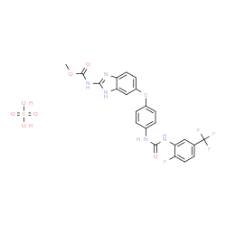 ChemSpider 2D Image | Methyl (5-{[4-({[2-fluoro-5-(trifluoromethyl)phenyl]carbamoyl}amino)phenyl]sulfanyl}-1H-benzimidazol-2-yl)carbamate sulfate (1:1) | C23H19F4N5O7S2