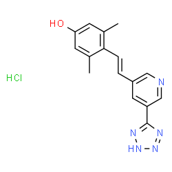 ChemSpider 2D Image | 3,5-Dimethyl-4-{(E)-2-[5-(1H-tetrazol-5-yl)-3-pyridinyl]vinyl}phenol hydrochloride (1:1) | C16H16ClN5O