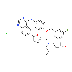 ChemSpider 2D Image | N-{3-Chloro-4-[(3-fluorobenzyl)oxy]phenyl}-6-[5-({[2-(methylsulfonyl)ethyl](propyl)amino}methyl)-2-furyl]-4-quinazolinamine hydrochloride (1:1) | C32H33Cl2FN4O4S
