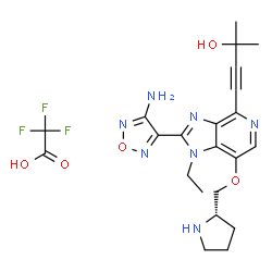ChemSpider 2D Image | 4-{2-(4-Amino-1,2,5-oxadiazol-3-yl)-1-ethyl-7-[(2S)-2-pyrrolidinylmethoxy]-1H-imidazo[4,5-c]pyridin-4-yl}-2-methyl-3-butyn-2-ol trifluoroacetate (1:1) | C22H26F3N7O5