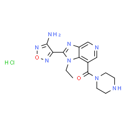 ChemSpider 2D Image | [2-(4-Amino-1,2,5-oxadiazol-3-yl)-1-ethyl-1H-imidazo[4,5-c]pyridin-7-yl](1-piperazinyl)methanone hydrochloride (1:1) | C15H19ClN8O2