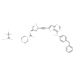 ChemSpider 2D Image | [(3R,5S)-5-[2-[4-(4-benzylanilino)thieno[3,2-d]pyrimidin-6-yl]ethynyl]pyrrolidin-3-yl] morpholine-4-carboxylate;2,2,2-trifluoroacetic acid | C32H30F3N5O5S