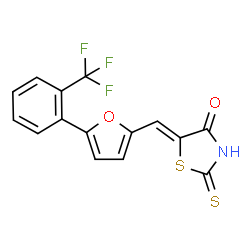 ChemSpider 2D Image | (5Z)-2-Thioxo-5-({5-[2-(trifluoromethyl)phenyl]-2-furyl}methylene)-1,3-thiazolidin-4-one | C15H8F3NO2S2