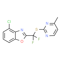 ChemSpider 2D Image | 4-Chloro-2-{difluoro[(4-methyl-2-pyrimidinyl)sulfanyl]methyl}-1,3-benzoxazole | C13H8ClF2N3OS