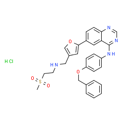 ChemSpider 2D Image | N-[4-(Benzyloxy)phenyl]-6-[4-({[2-(methylsulfonyl)ethyl]amino}methyl)-2-furyl]-4-quinazolinamine hydrochloride (1:1) | C29H29ClN4O4S